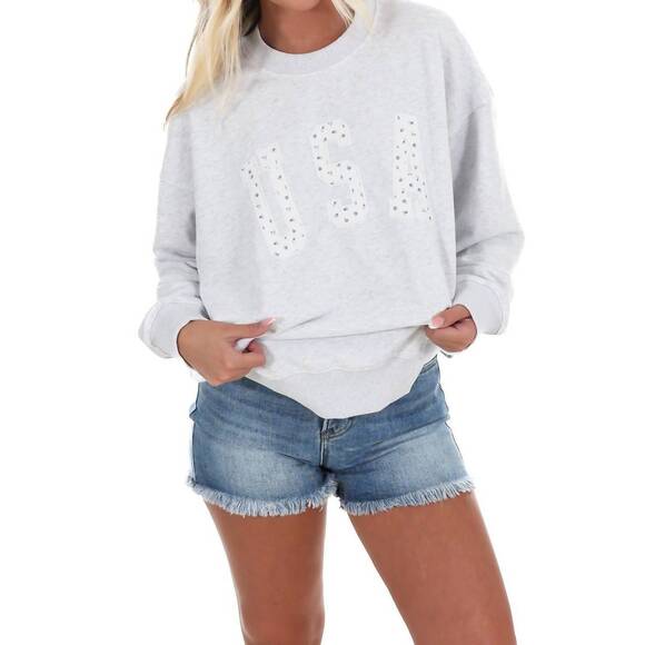 NEW LE LIS chill in the usa sweatshirt in light heather grey - Picture 3 of 5